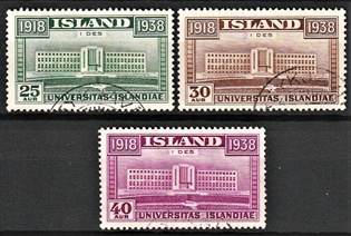 FRIMÆRKER ISLAND | 1938 - AFA 202-204 - 20 års uafhængighed - Komplet sæt - Stemplet